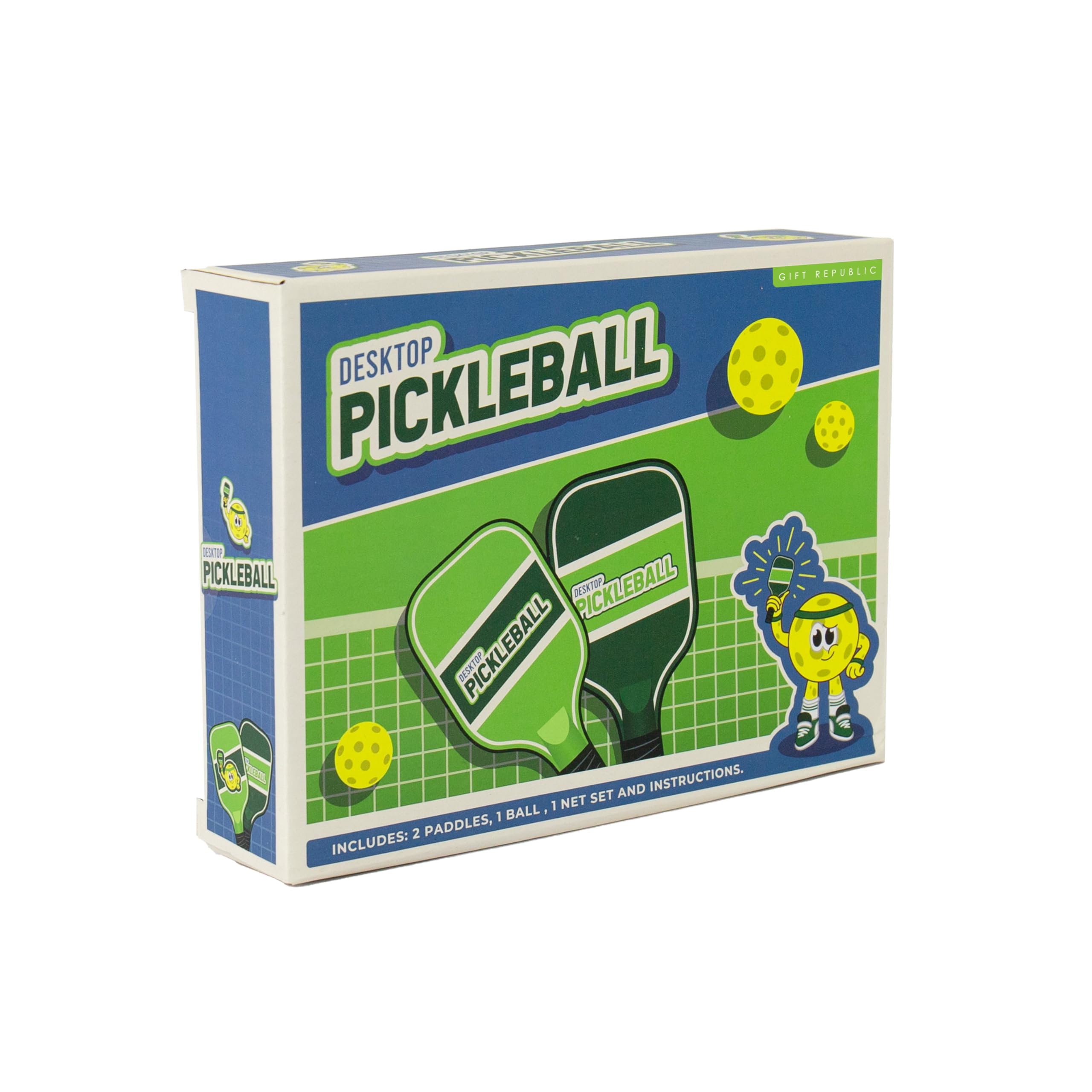 Gift Republic Juego de Pickleball de Escritorio – Mini cancha de Pickleball de Mesa con 2 Palas, 1 Bola y Red – Divertido Juego de Mesa portátil para niños y Adultos, Idea para el hogar u Oficina