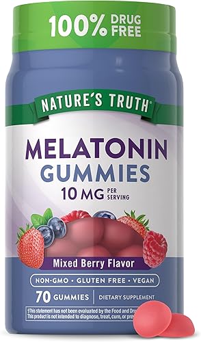 Nature's Truth Gomitas de melatonina de 10 mg | 70 unidades | Sabor a bayas | Suplemento vegano, sin OMG y sin gluten