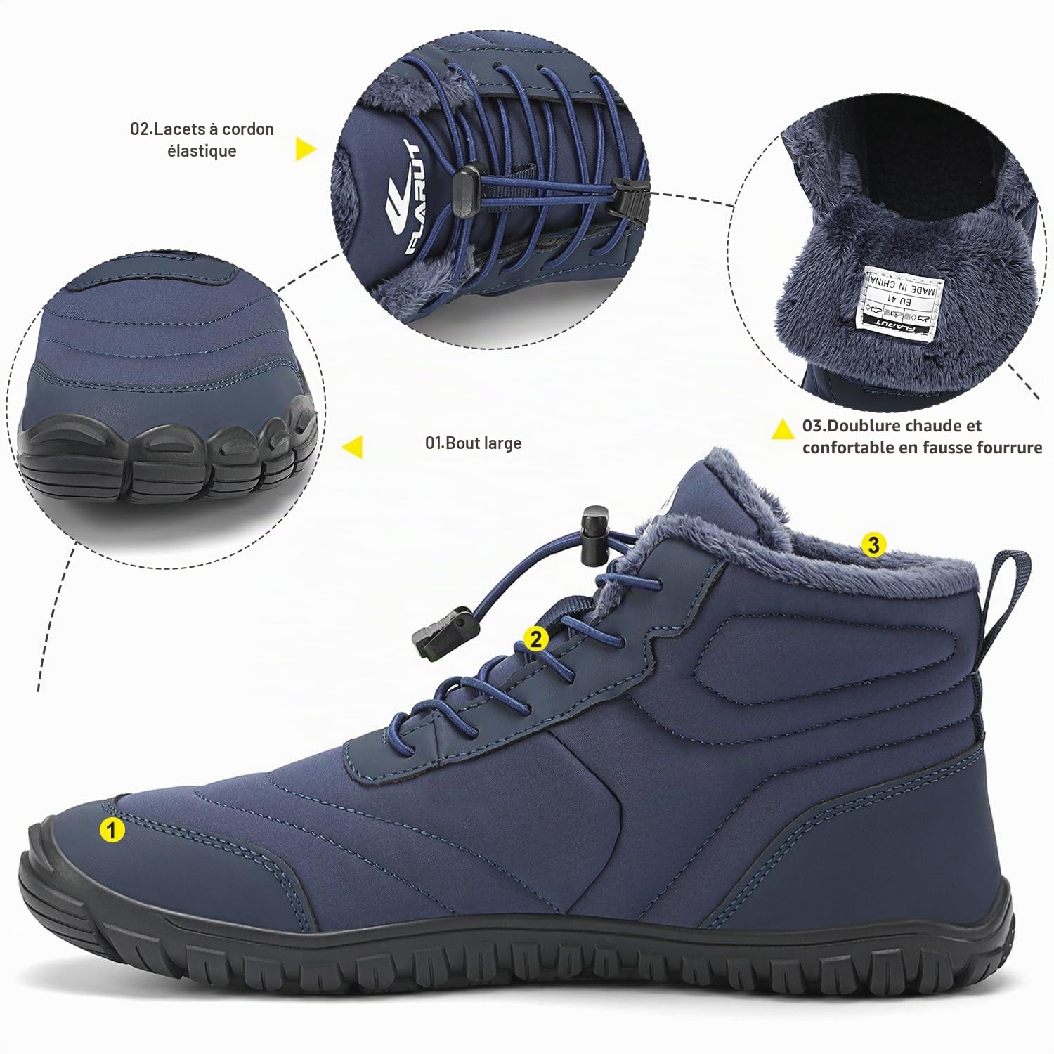 FLARUT Chaussures Barefoot d'Hiver Homme Femme Bottes Neige | Doublure Intérieure Chaude,Pointe Large,Léger,Hydrofuge,Semelle Caoutchouc Antidérapante