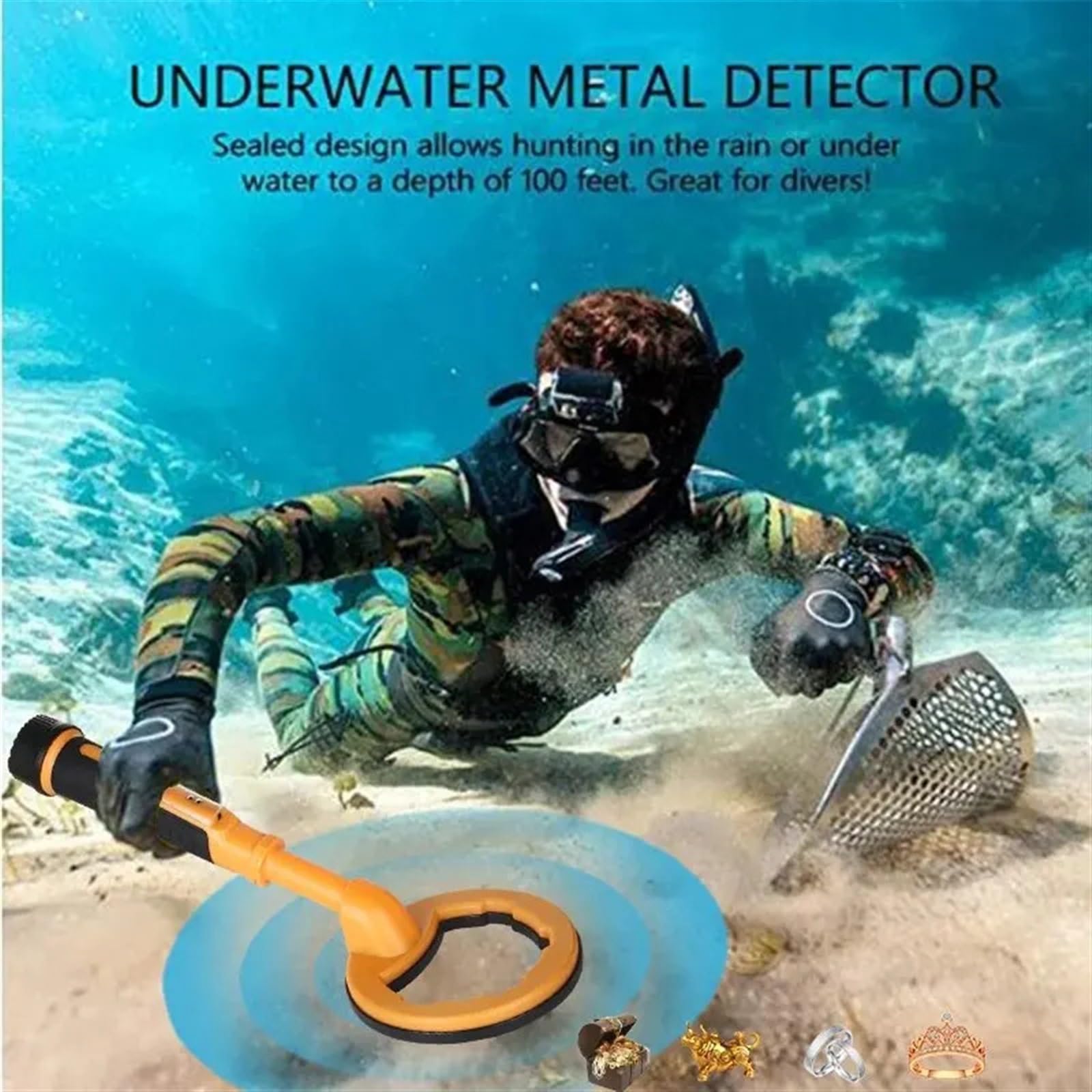 Wykrywacz metali, Pulse Dive Podwodny Detektor Metalowy Wykrywacz 2 W 1 Maszyna do Poszukiwania Skarbów 30m Okrągła Sonda Pinpointer do polowań na plaży