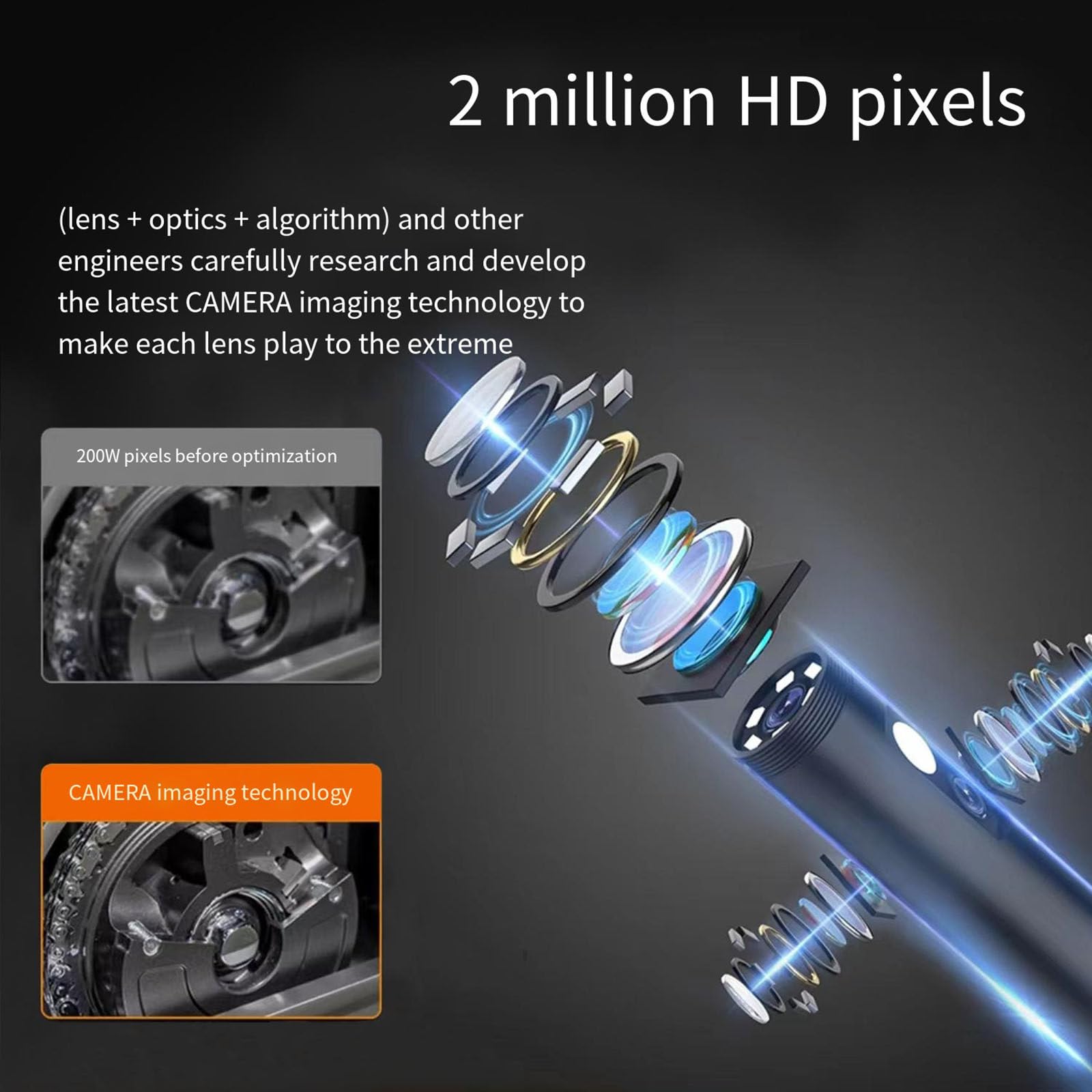 Endoscopio industriale a tre lenti Schermo IPS da 5.0 pollici 1080P Monitoraggio endoscopio portatile Telecamera serpente IP67 Impermeabile 3000MAH,10M