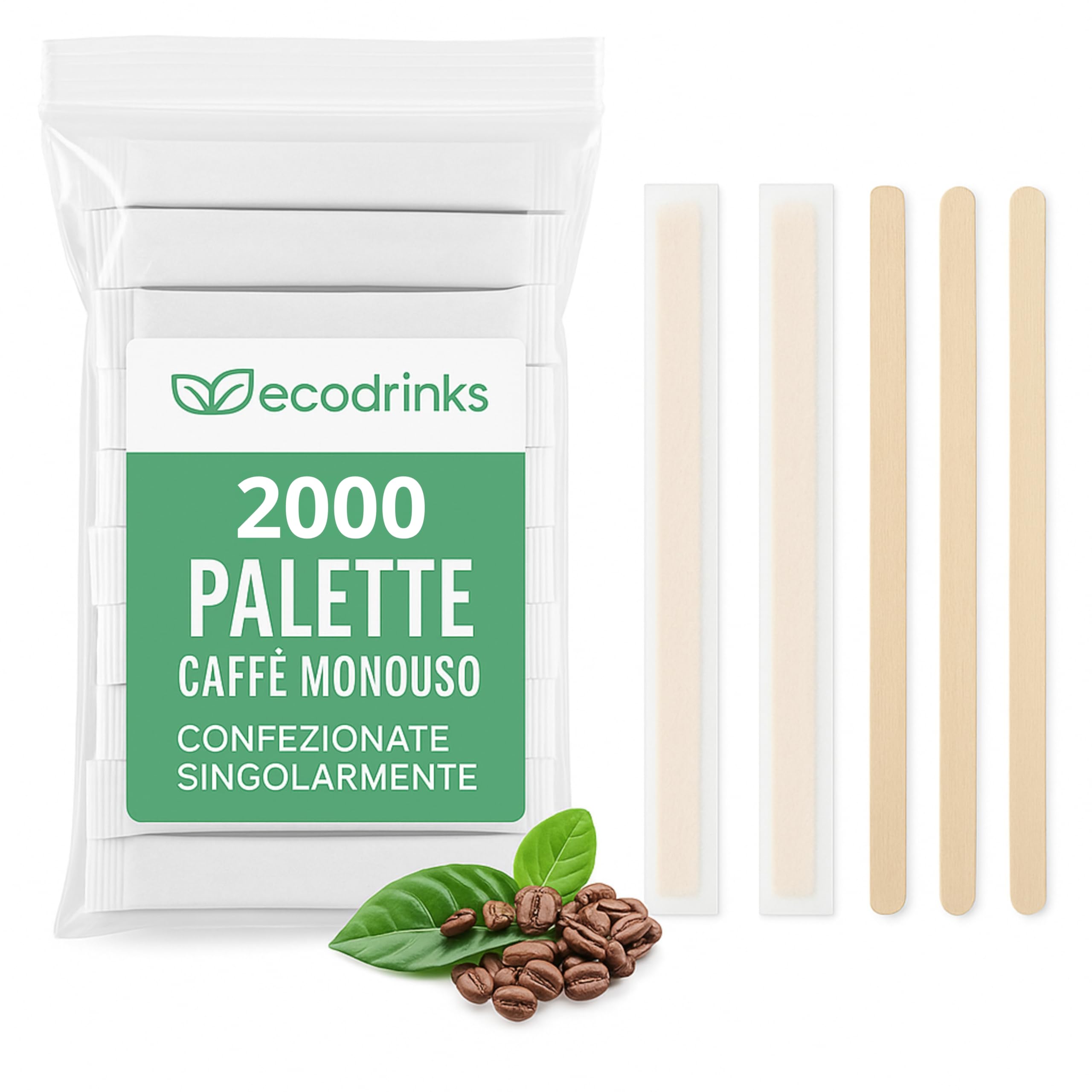 Palette Caffè Monouso Bastoncini di Legno di Betulla Biodegradabili 9 cm