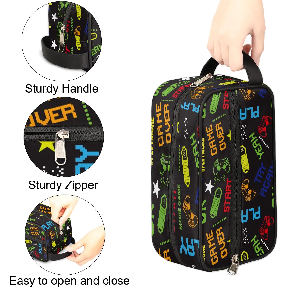 Neceser de viaje para niños y niños, kit impermeable para colgar para hombres, bolsa de afeitado con gran capacidad para viajes, deportes, ducha, Gamepad Gamer, Gamepad Gamer