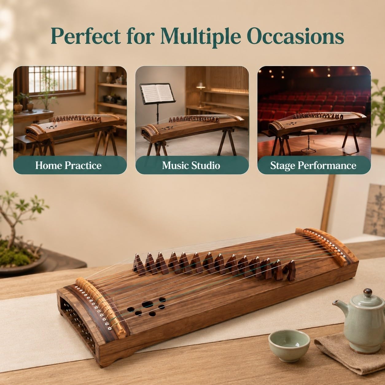Początkujący Mini Guzheng 14-strunowy Paulownia Rosewood | Wyposażony w 14 nylonowych stalowych strun, dzięki czemu jest idealny dla początkujących.