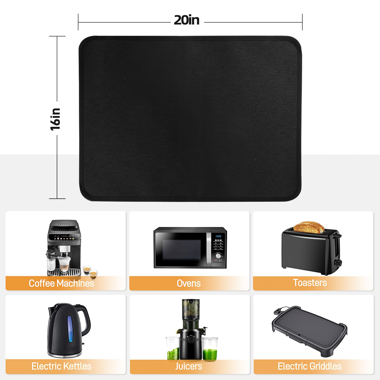 Tapete resistente al calor para freidora de aire, 16 x 20 pulgadas, tapete resistente al calor para encimera, protector de encimera de silicona ignífuga para freidora de aire, cafetera