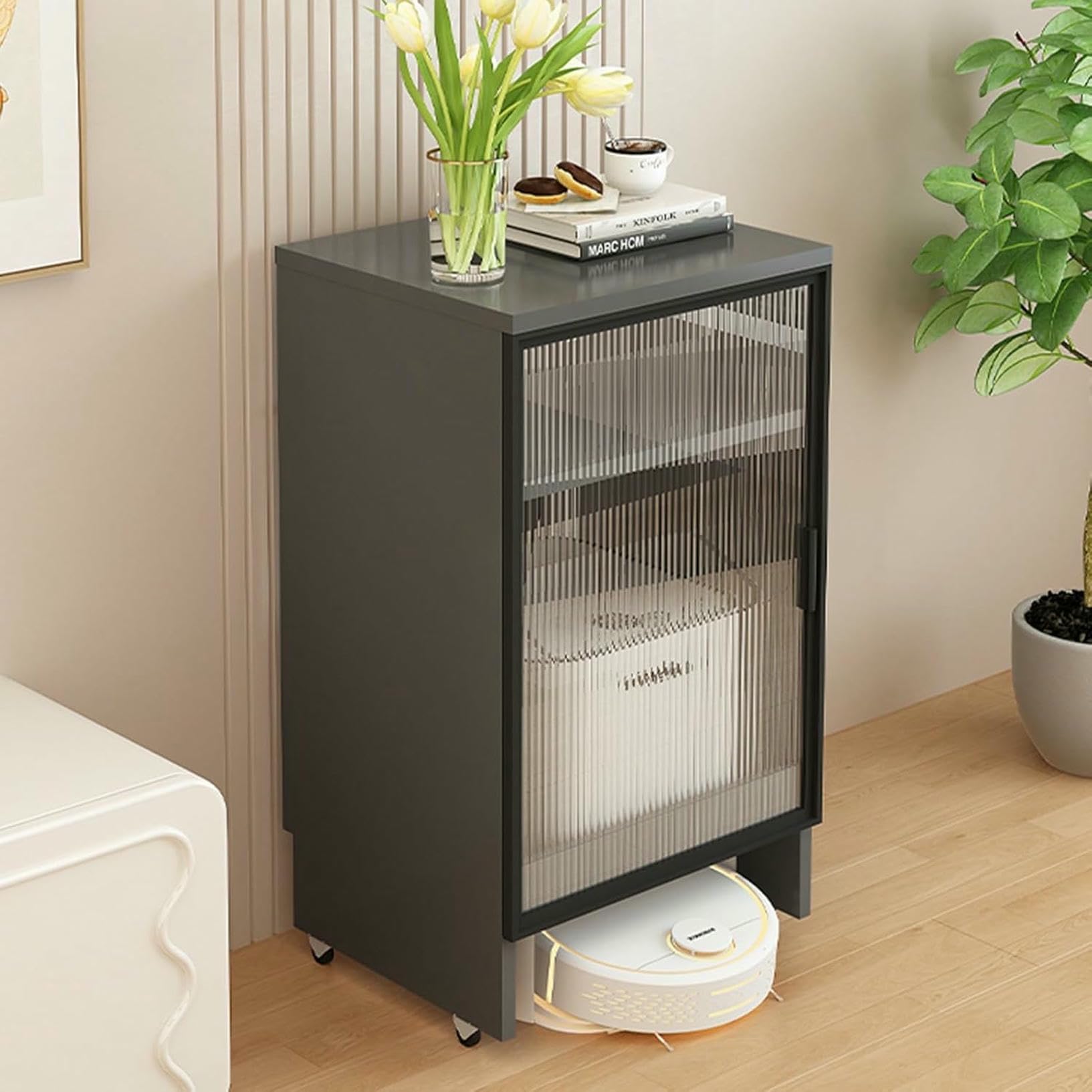 Mesa de almacenamiento para aspiradora robótica mueble de madera maciza minimalista funcional