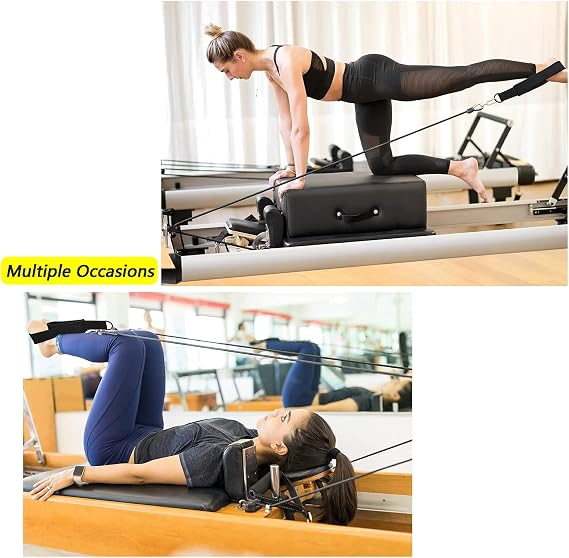 LOOEEL Modern Double Loop Straps for Reformer, Black, 2PCS Polar Fleece and SBR Material, D-Ring Loops, Pilates Accessories