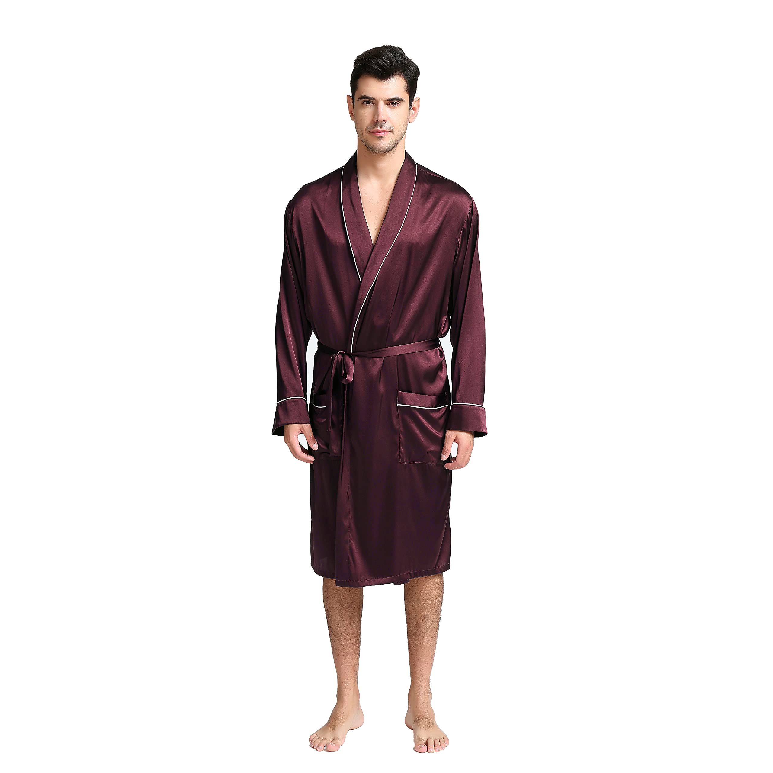 Jasmine Silk - Accappatoio da uomo in pura seta, colore: Borgogna
