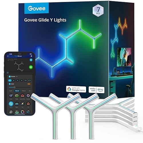 Govee Glide Y RGBIC LED Wall Lights, Smart Wi-Fi Gaming Lights with Music Sync, DIY and Timer Feature, LED Lights for Gaming Room, Wall Light 7 Pack - 7 Packs