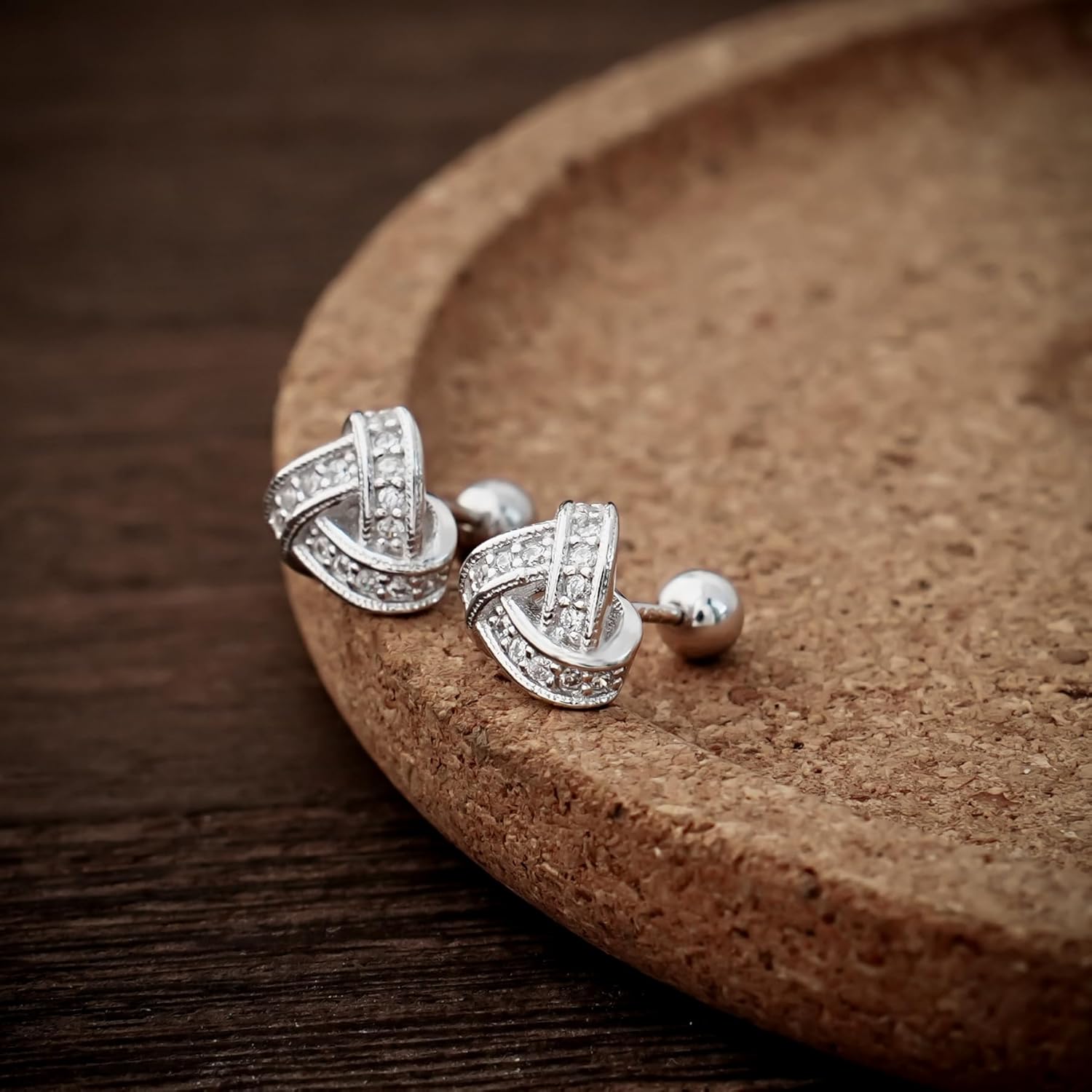 CHIC & ARTSY 925 Sterling Silver Stud Earrings | Dainty Screw Stud Earrings | Tiny Love Knot/Circle/Pentagon Earrings for Women