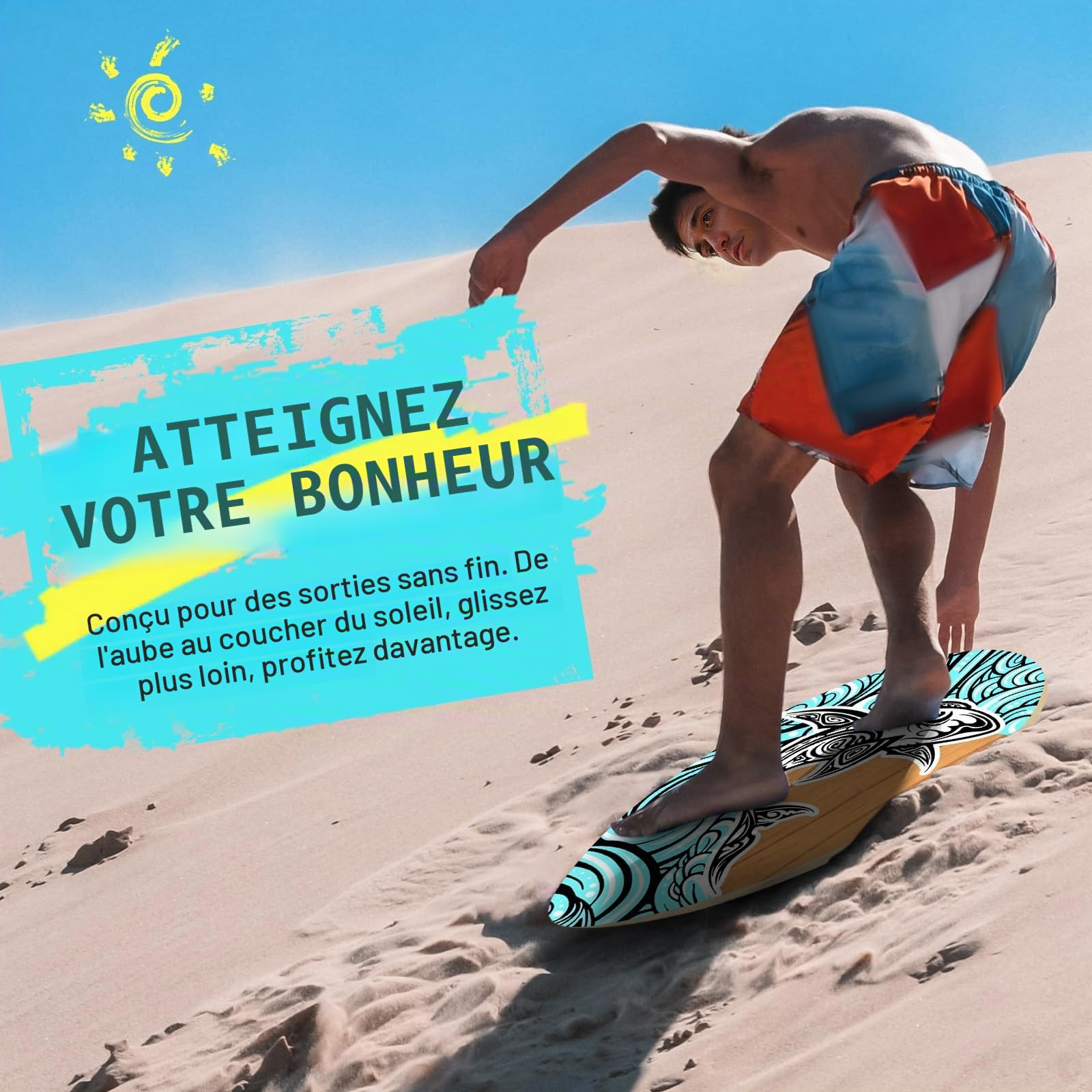perfeclan Skimboard, Planche de Plage en Bois, Jouet de Sable pour Eau Peu Profonde, Planche de Glisse de Plage Polyvalente, Petite Skimboard de Surf pour Débutants Adultes et Enfants