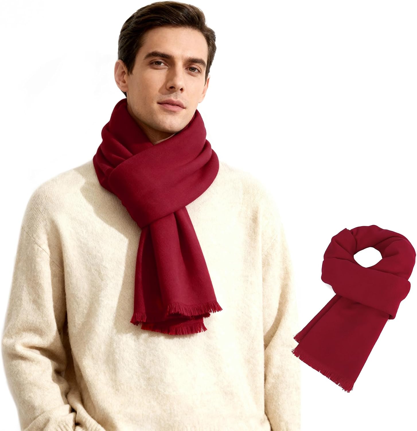 Warm Unisex Winter Scarf for Men – Soft Solid Color with Tassels