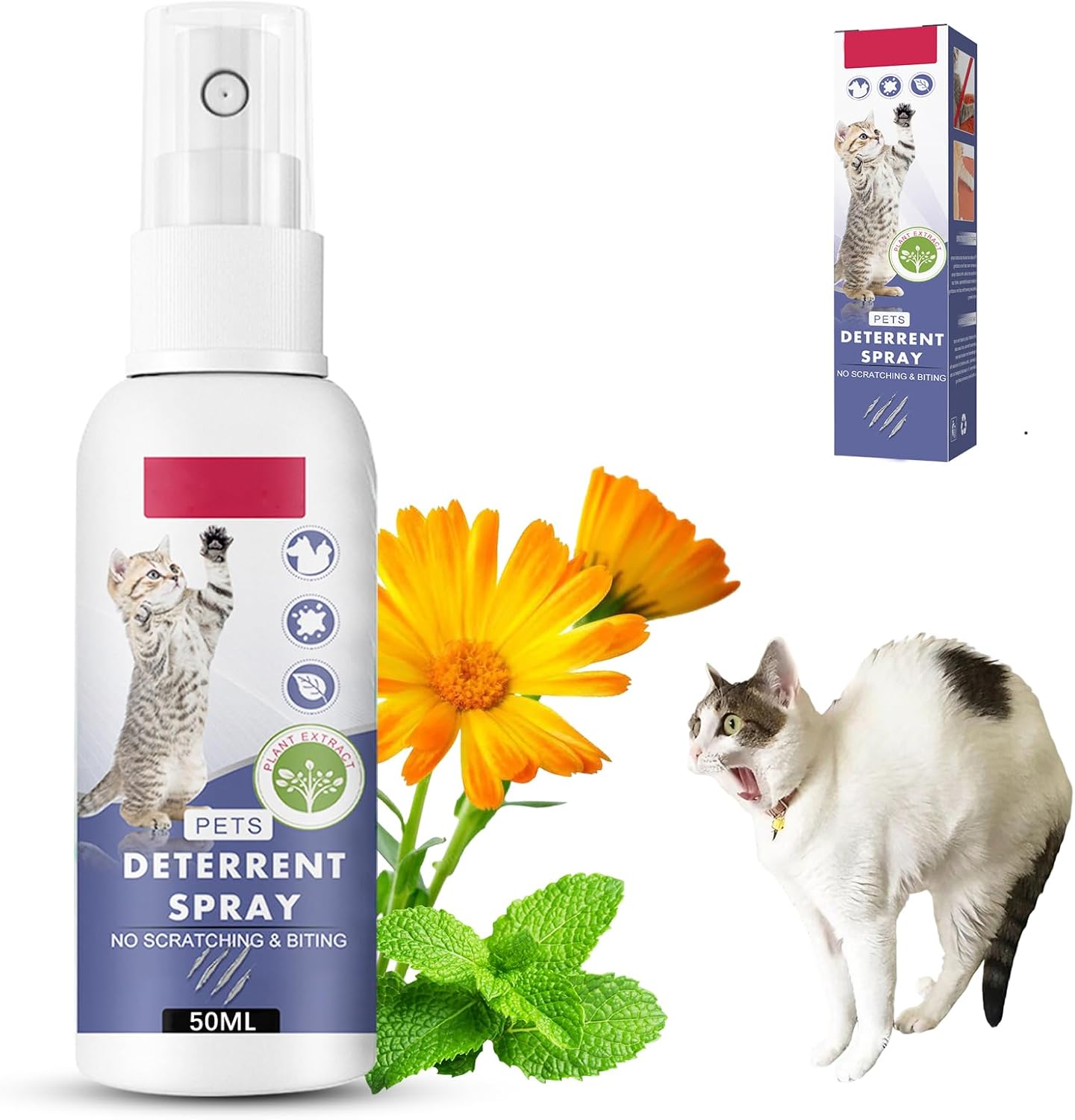 Cat Deterrent Spray, Spray 100% Natural Cat Spray Deterrent, Effectively Guides Training, Prevent Cat Scratching and Urine Marking Training Aid, Cat Deterrent for Indoor & Outdoor (Blue)