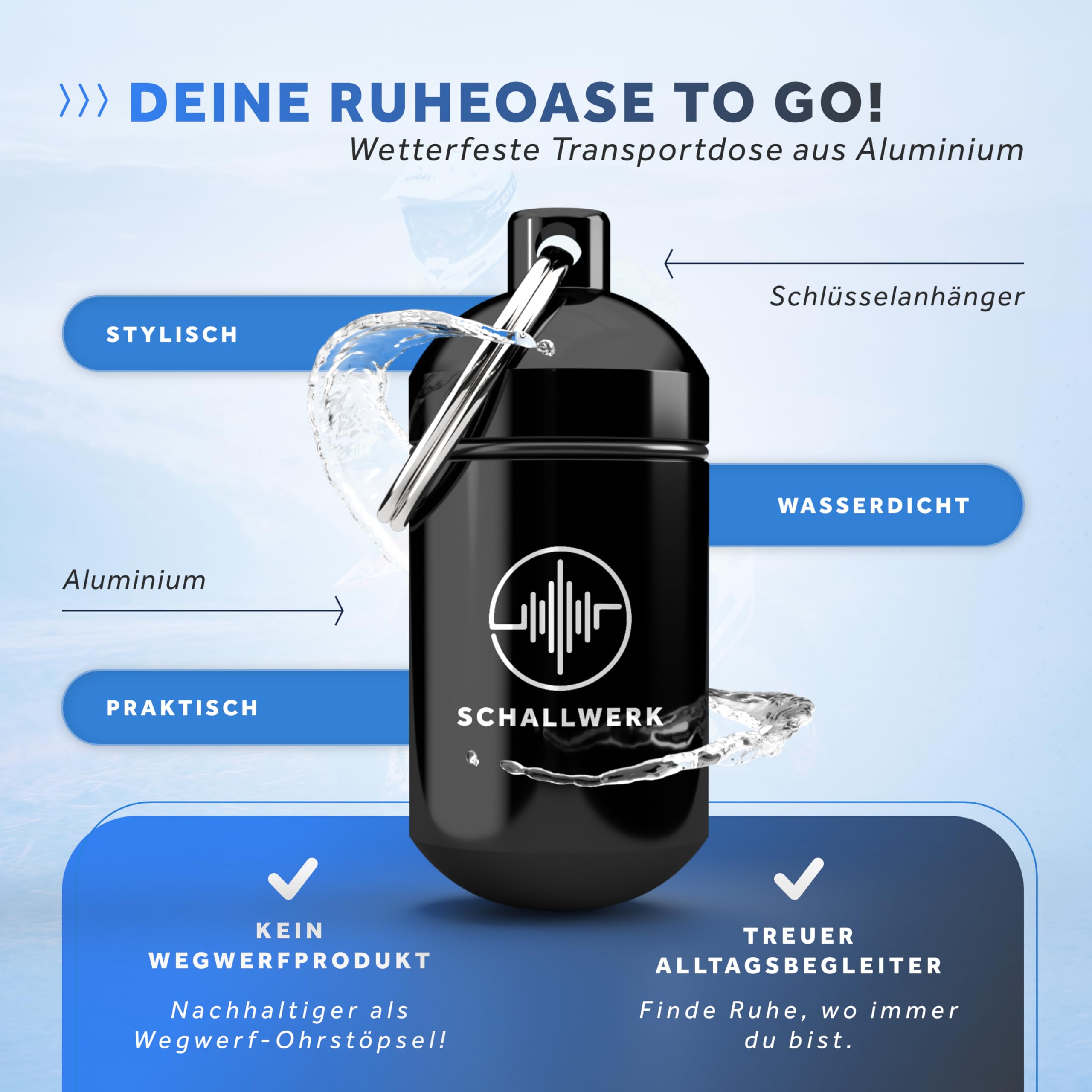 Schallwerk ® Strong+ | unauffällige Gehörschutz Ohrstöpsel – dämpfen Lärm & erhalten Tonqualität – Ohrenstöpsel transparent - Earplugs geeignet für Musik, Festival, Arbeit & Lernen