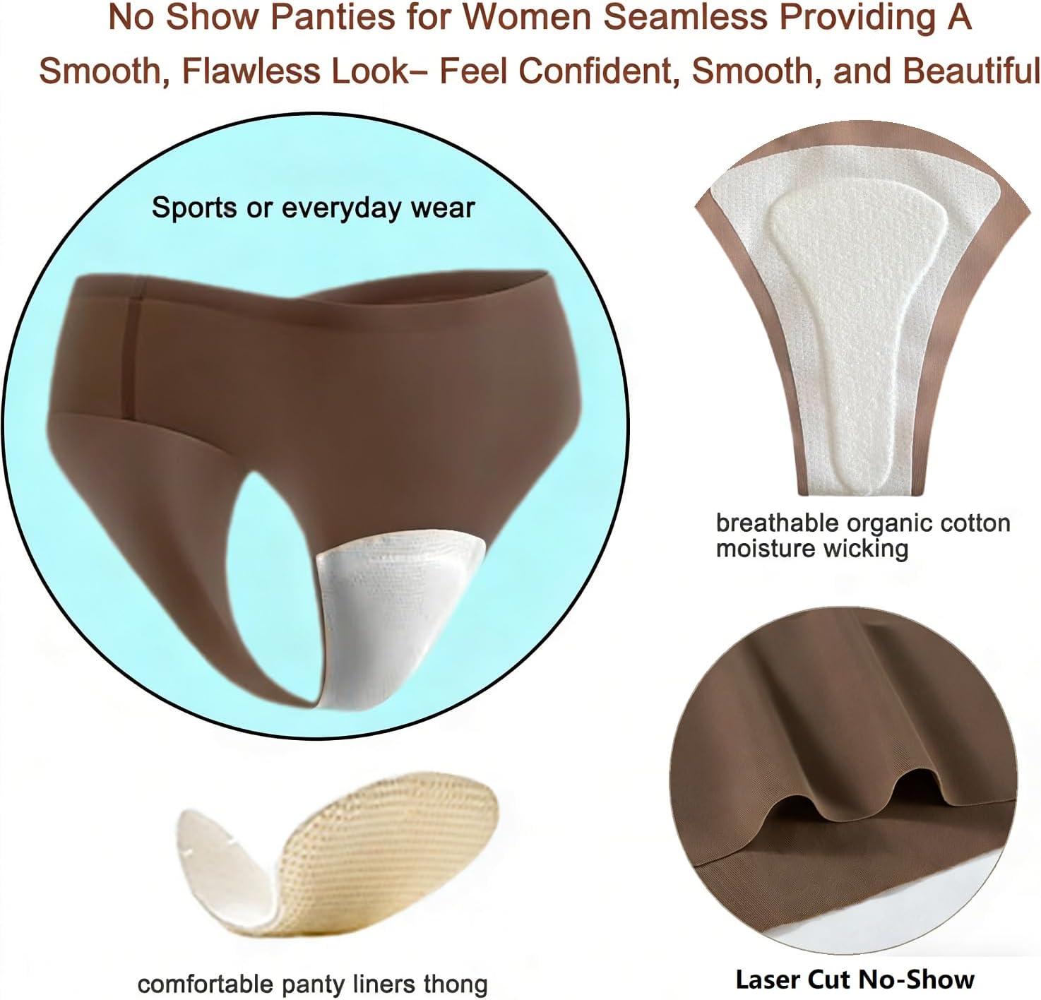 Laser Cut Seamless Workout Underwear Cotton No Show Panties Comfy No Panty Line Thongs Moisture Wicking for Women Gym - Image 4