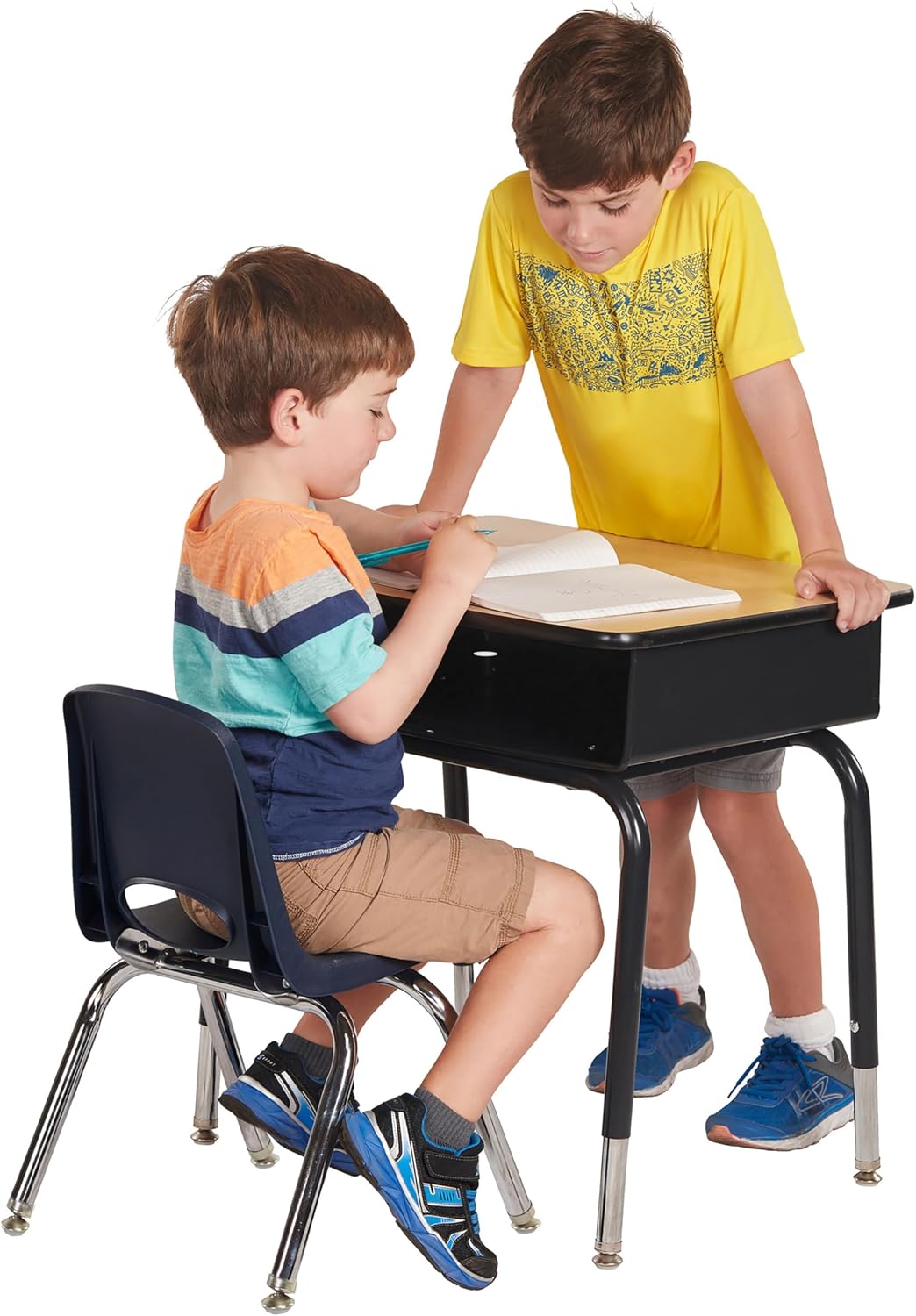FDP 12" School Stack Chair, Stacking Student Seat with Chromed Steel Legs and Nylon Swivel Glides For In-Home Learning or Classroom - Navy (6-Pack), 10360-NV