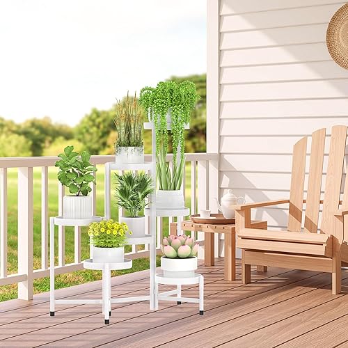 Miniatura 7 de FLMOUTN Soporte de esquina de 7 niveles para plantas para interiores y exteriores, estante alto de metal para múltiples plantas, soporte resistente