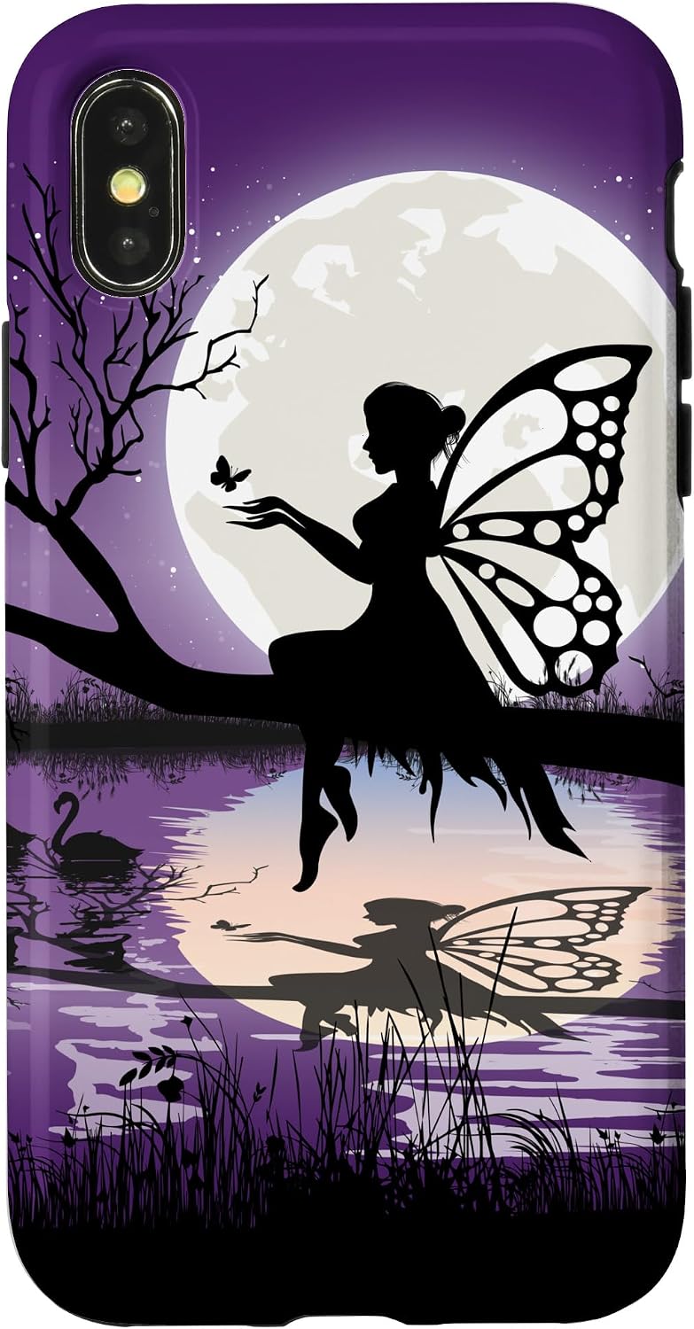 iPhone 14 Pro Max Cute Fairy Butterfly and Full Moon Nature Graphic Case