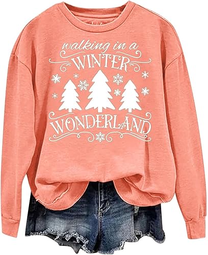 Miniatura 4 de Walking In A Winter Wonderland Plus Size Sweatshirts Oversized Long Sleeve T-Shirt Cozy Christmas Tops for Women Men