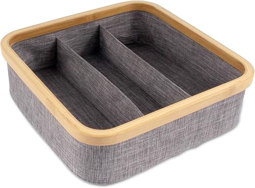 Vista 9 de BambooMN Organizador de cajones de tocador, bambú - 3 celdas - marrón