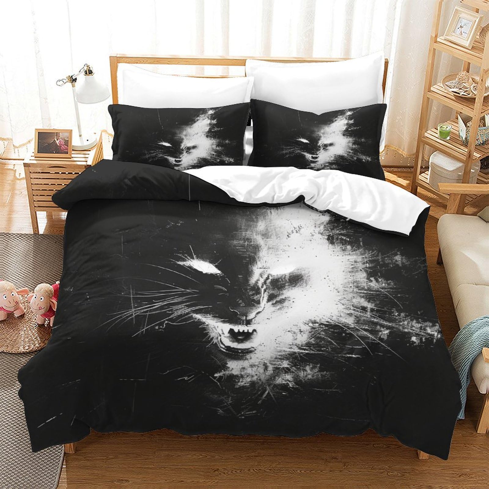 Housse de couette loup pour chambre d'ado ou lit simple en microfibre