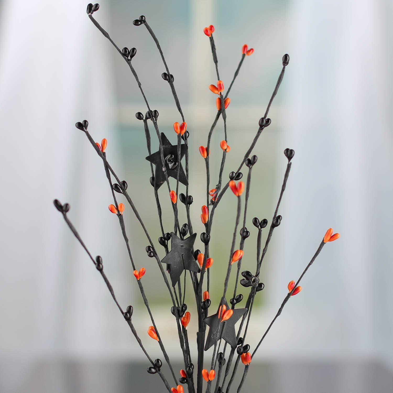 Factory Direct Craft Pack of 6 Orange and Black Pip Berry and Black Star Embellishing Sprays for Halloween Decor and Home Embellishing