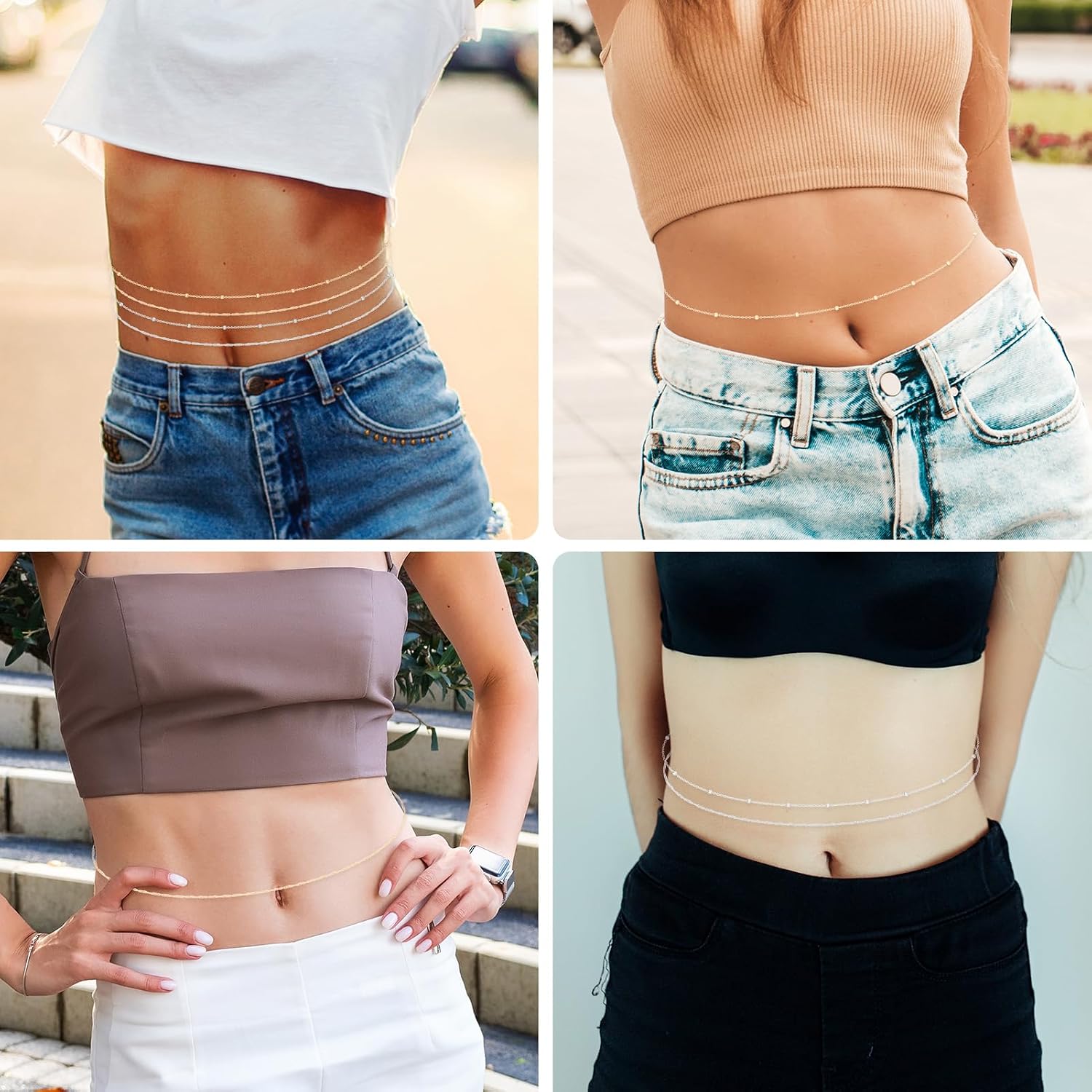 Waist Chains for Women Layered Belly Chains Adjustable Waterproof Bikini Belly Belt Body Jewelry Accessories for Women