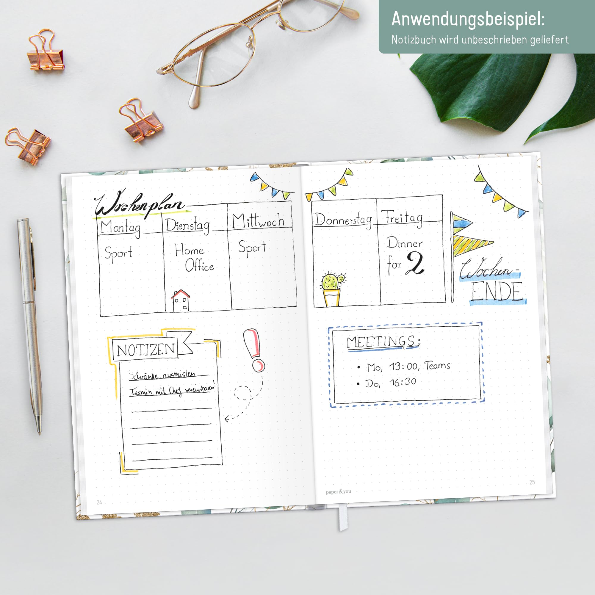 paper&you® Dotted Journal A5 – notes w kropki "złote kartki" | 156 ponumerowanych stron w kropki, gumka i zakładka – do prowadzenia pamiętnika, szkiców, list i kreatywnych notatek