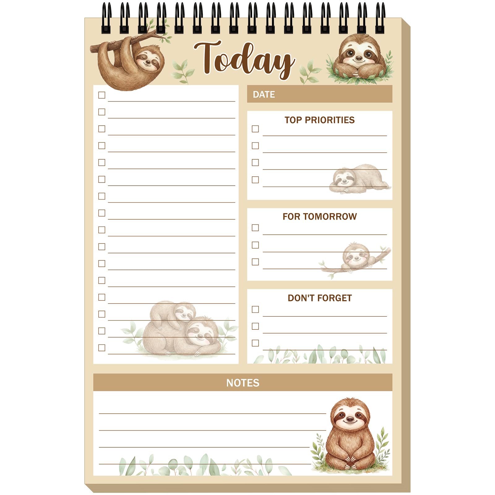 Gueevin Sloth To Do List Notepad for Women - 8.7 x 6 Inch Spiral Daily Planner, 50 Sheets Cute Desk Notepad, Sloth Gifts for Sloths Lovers, Office Supplies Accessories