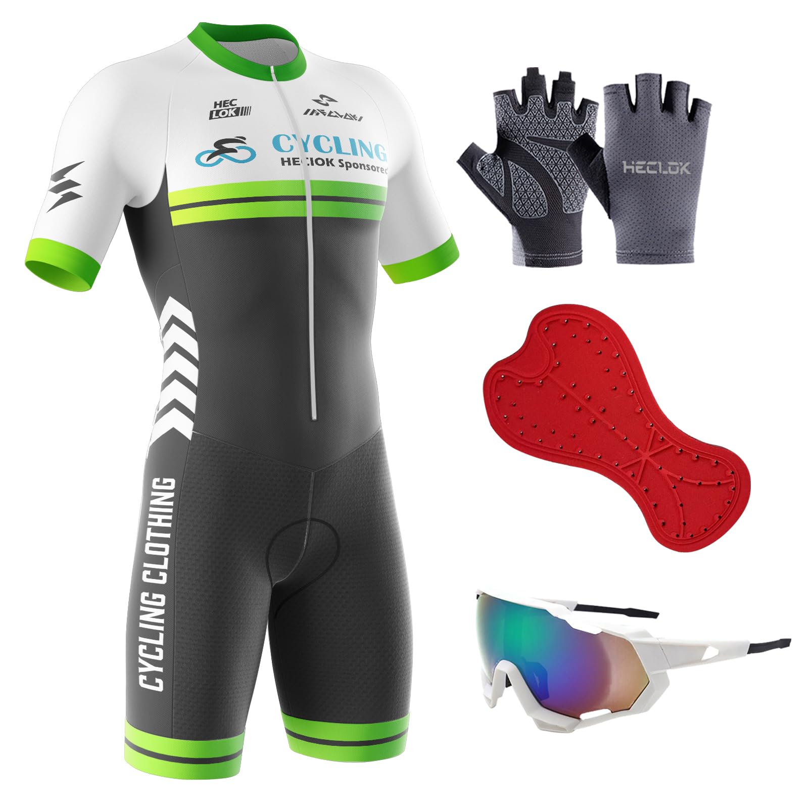 Men's Cycling Skinsuit Jersey, One Piece Trisuit Bike, Triathlon Tri Suit, High Density for Competition Padded