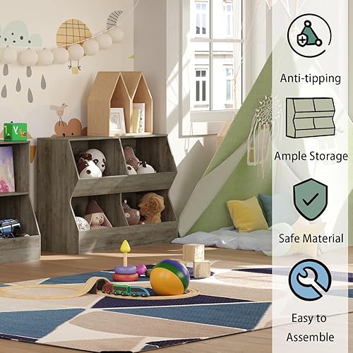 Miniatura 8 de DINZI LVJ Estantería para niños, organizador de almacenamiento de juguetes, armario de almacenamiento de juguetes de madera, estantería para niños