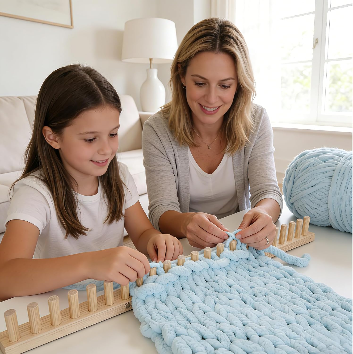 TISOFU 46" Chunky Blanket Loom, Large Peg Board Wooden Loom Frame, DIY Blanket Making, Adjustable Hand Knitting Kit for Beginners