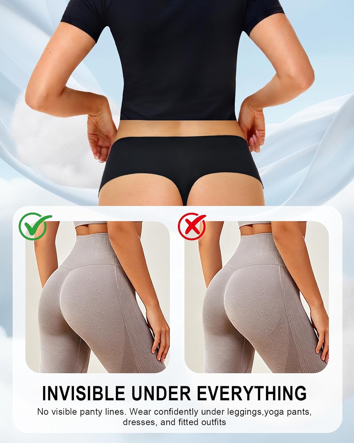 Cotton Seamless Thongs for Women, High Waisted No Show Thong Panties Soft Breathable Invisible Underwear 5 Pack