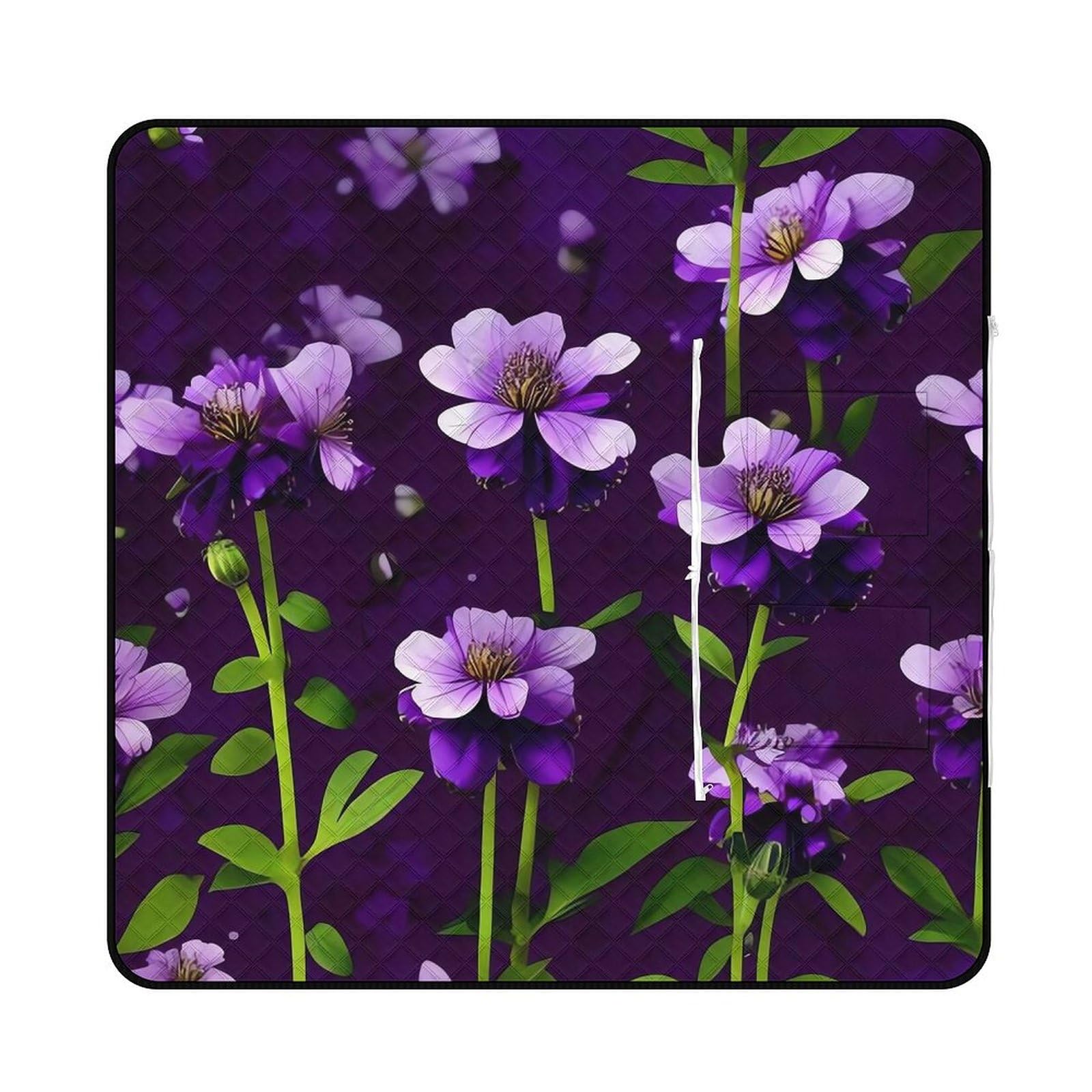 Couverture de pique-nique pliable zippée et imperméable motif fleurs violettes