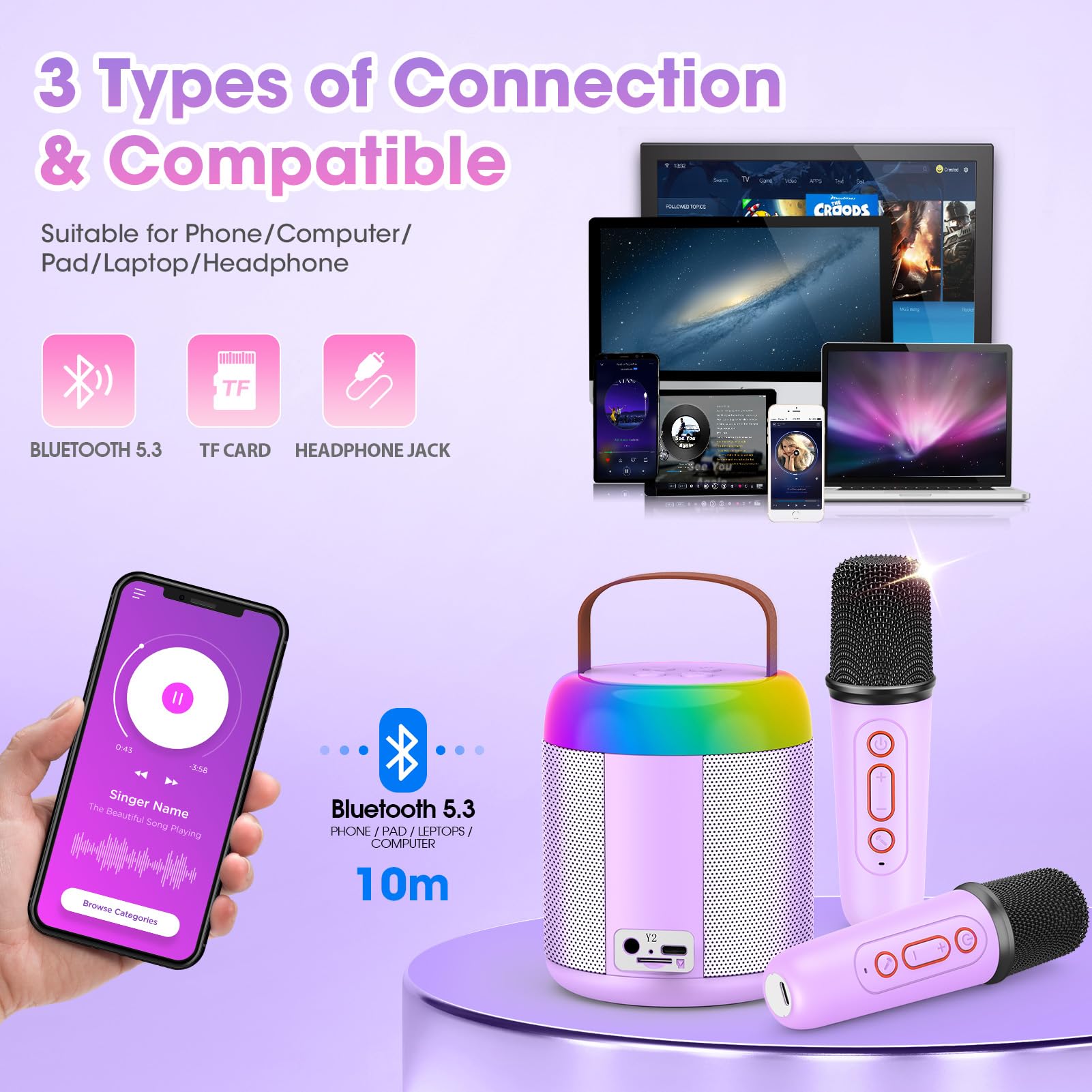 Karaoke 2 Microfonos Inalambricos, Gralal Regalo Niña 3-12 Años Micrófono Inalámbrico Juguetes Niña 4 5 6 7 8 9 10 11 Años Microfono Karaoke Infantil Microphone Regalo Navidad