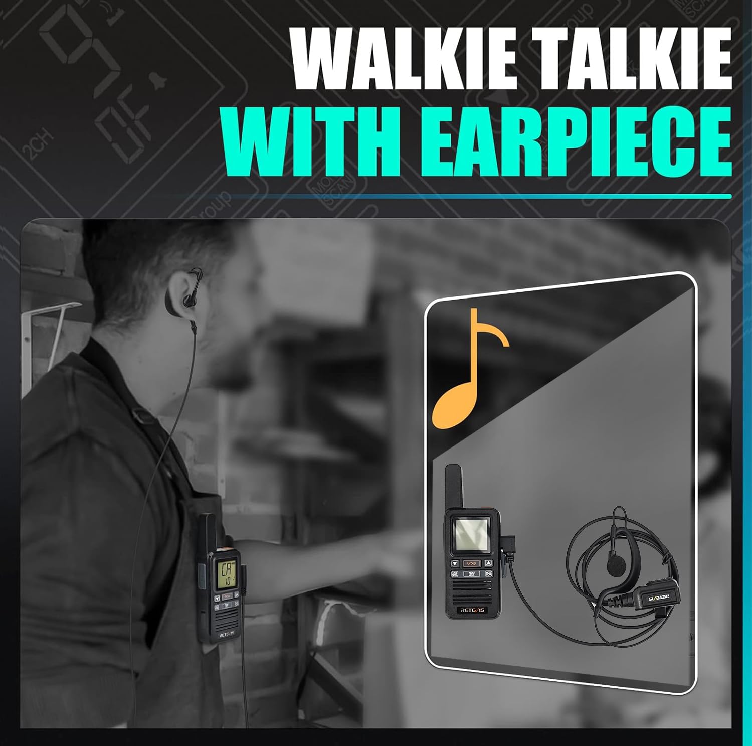 Retevis RB667 Walkie Talkie con Auriculares, Recargable Walkie Talkie Professional 1600mAh, PMR446 Llamada de Grupo, VOX, Squelch, Radiocomunicación para Camareros, Restaurante (4 Pcs, Negro)