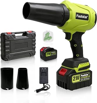 Faststar 21V 6.0Ah Cordless Leaf Blower, Brushless Handheld Jet Blower, 2000 MPH 800 CFM 1200G Thrust Powerful Electric Air Blower for Car Drying & Yard Cleanup 4500mAh