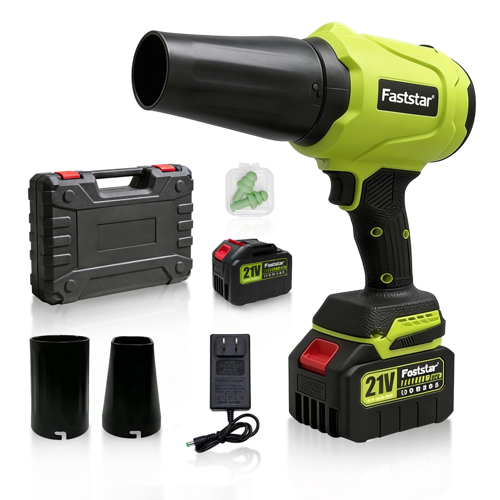 Faststar 21V 6.0Ah Cordless Leaf Blower, Brushless Handheld Jet Blower, 2000 MPH 800 CFM 1200G Thrust Powerful Electric Air Blower for Car Drying & Yard Cleanup (4500mAh)