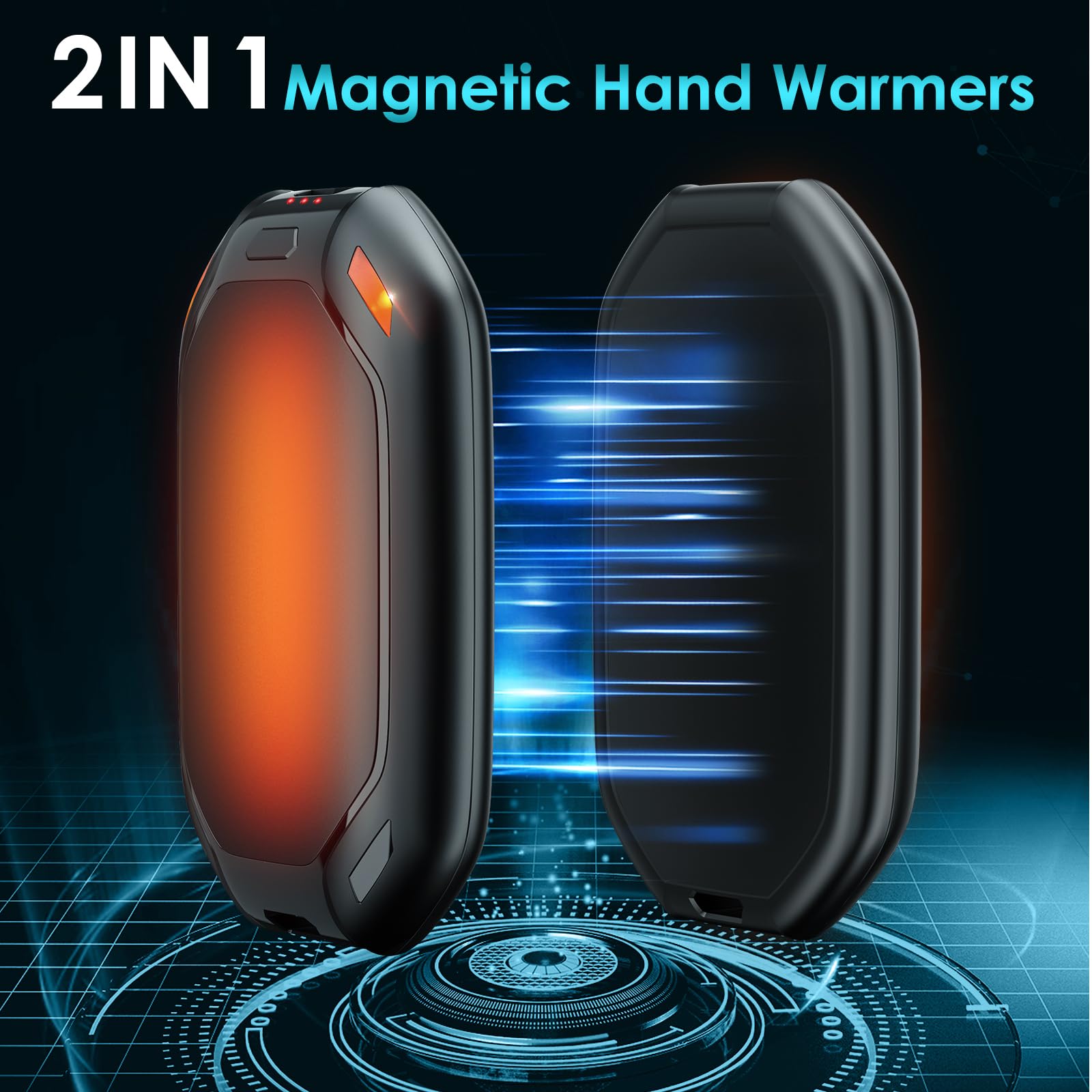 Hand Warmers Rechargeable, 2 Pack Reusable Handwarmers 6000mAh Hot Hands 10Hrs Long Lasting, 3 Heat Levels Electric Portable Pocket Heater Outdoor Activities, Winter Gift Women Men Kids (Black, 2Pack)