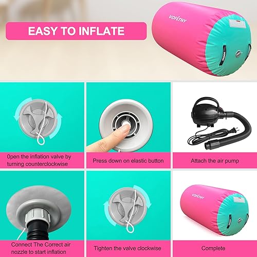 Miniatura 9 de VOFiTNY Colchoneta inflable para gimnasia con barril de aire, octágono, con bomba para el hogar, gimnasio