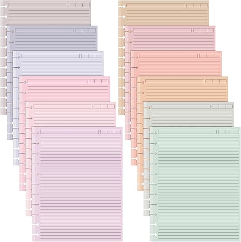 PerKoop Paquete de 12 480 hojas de papel de repuesto de color de 8.5 x 11 pulgadas, rayas universitarias, 11 discos, tamaño carta, papel rayado,