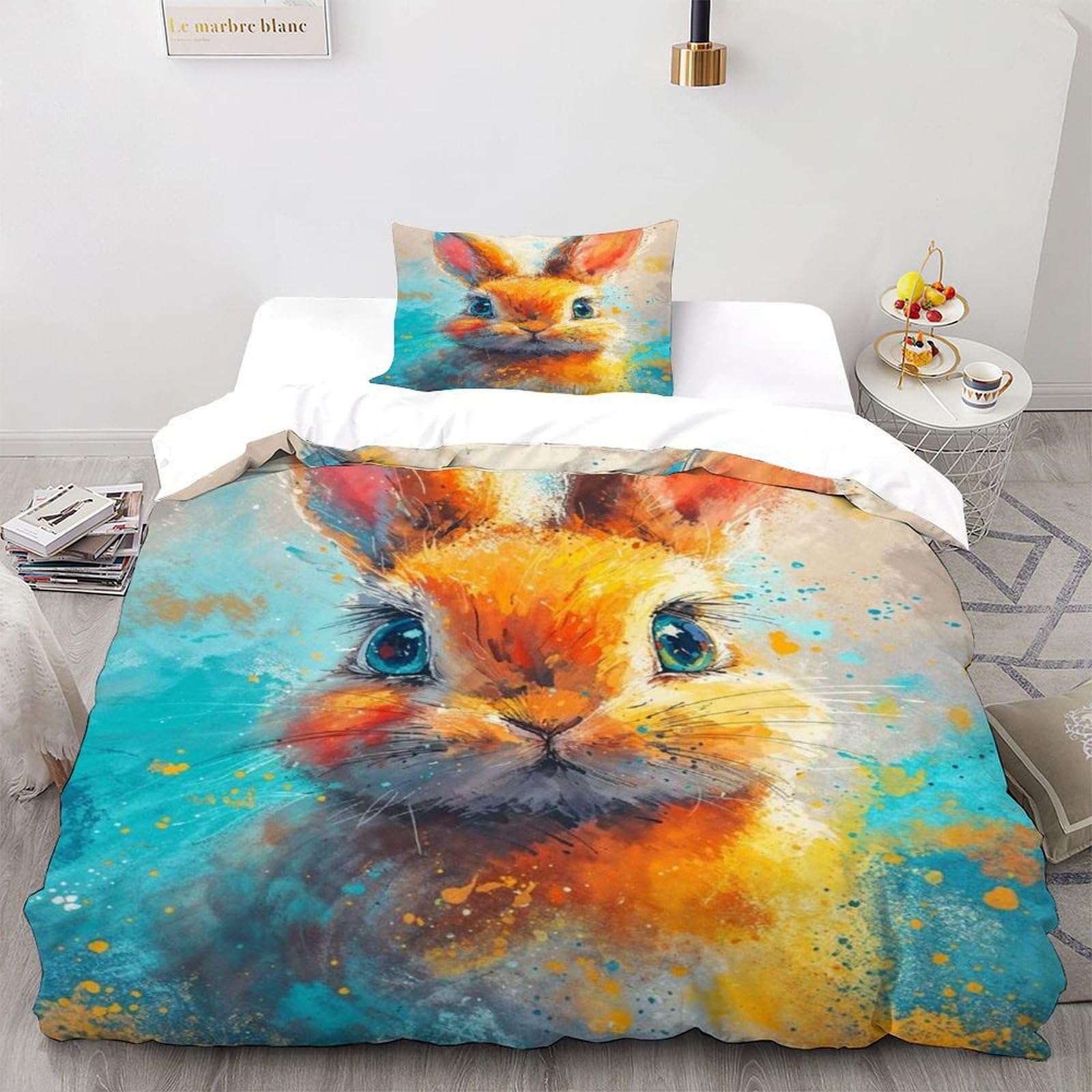 Housse de couette lapin tissu microfibre doux finis les draps rêches lit simple 135x200