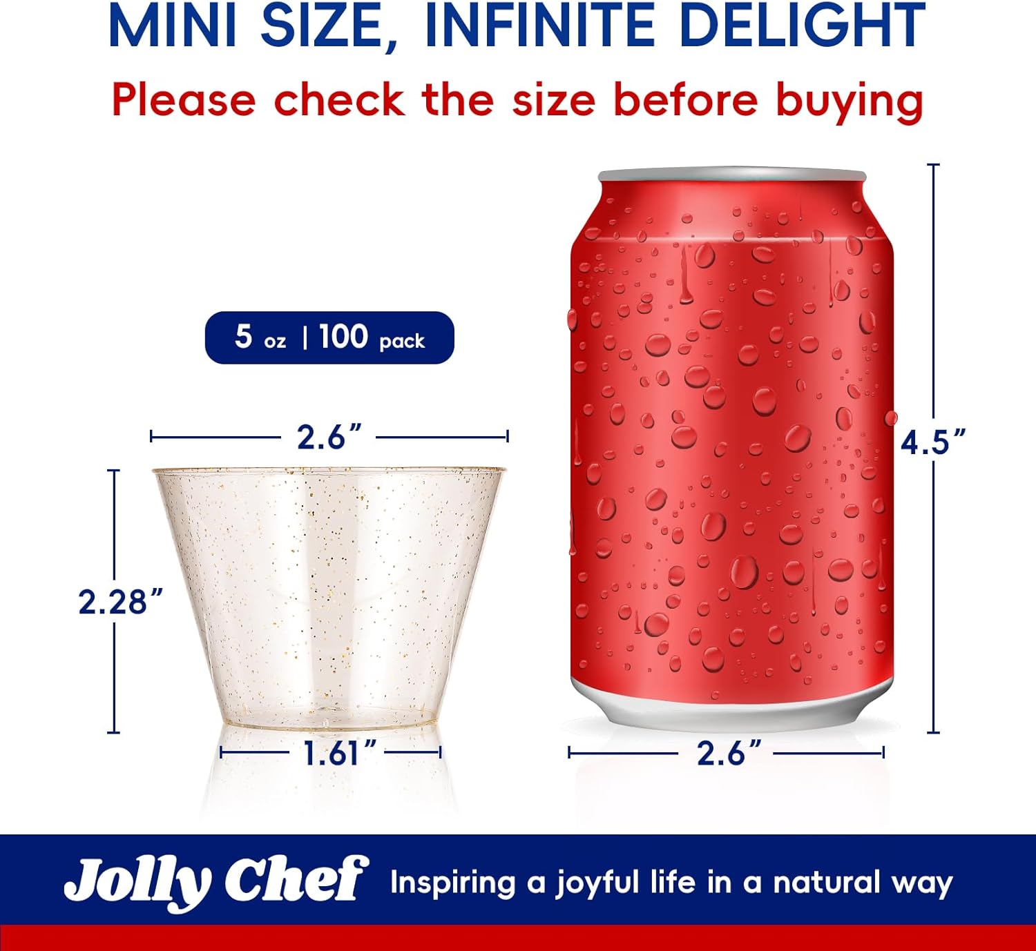 JOLLY CHEF 5 oz 100 Pack Small Glitter Disposable Cups, Glitter Plastic Cups, Disposable Plastic Shot Glasses Perfect for Parties Halloween Thanksgiving Christmas