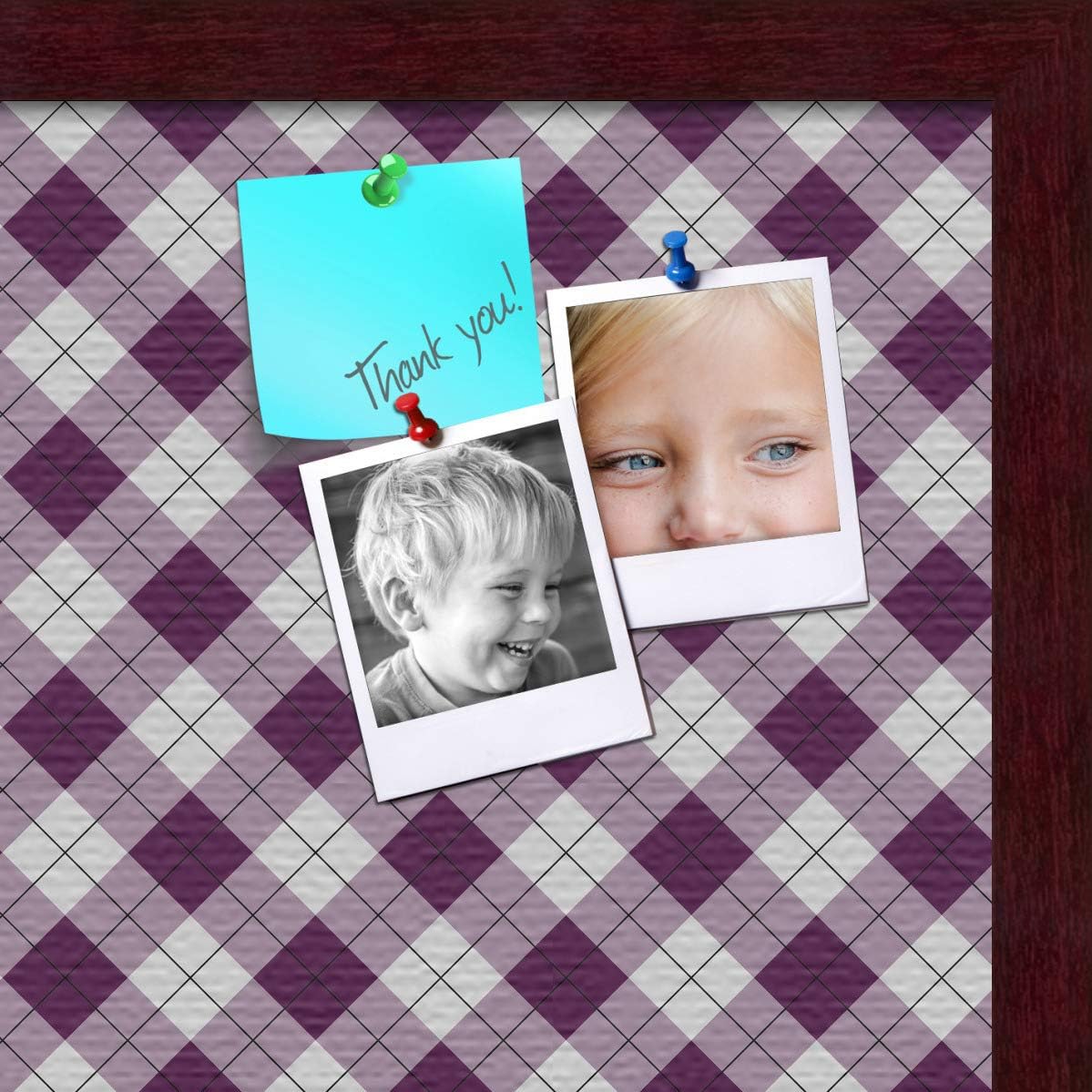 ArtToFrames 18x12 Inch Custom Cork Bulletin Board. This Argyle Dark Purple Pin Board Comes with a Fabric Style Canvas Finish, in a Mahogany Frame (PinPix-632-18x12_FRBW26039)