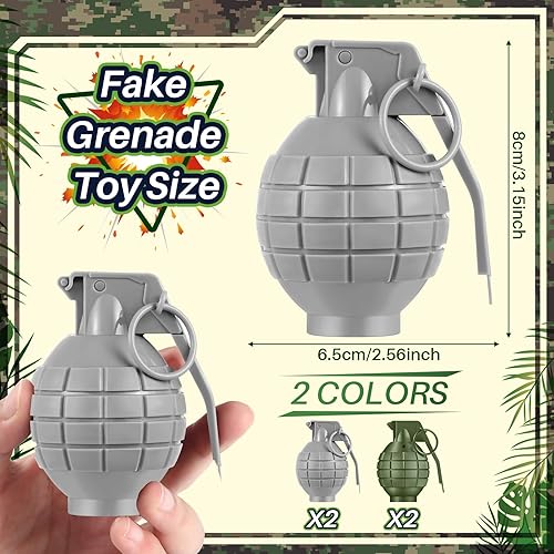 Miniatura 9 de Sratte 8 granadas de mano de plástico con efectos de sonido realistas y luz intermitente, granadas de juguete, granadas falsas, juguetes militares