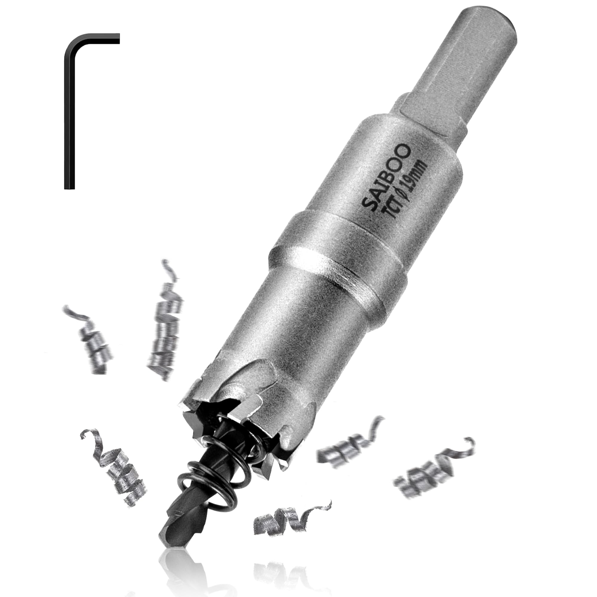 SAIBOO 19 mm Hole Saw Metal, TCT Carbide Drill Bit with High-Quality Pilot Drill for Stainless Steel, Mild Steel, Alloy, Iron, Aluminium, Copper, Brass