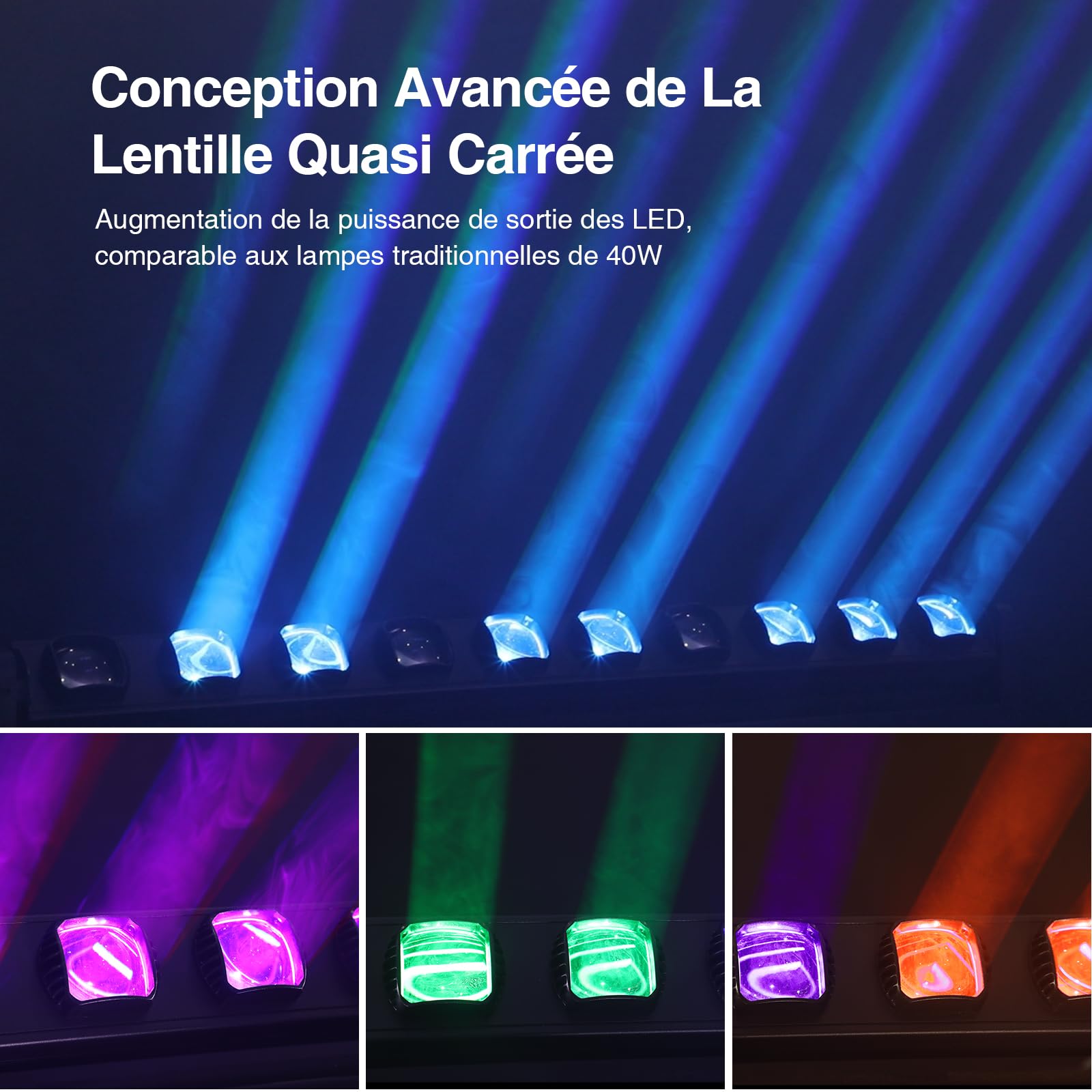 Betopper 10x15W Led Lyre Beam Barre RGBW Lumières de Scène, 4 en1 Wallwasher Stroboscope DMX512 et Son Activés Jeu de Lumiere DJ pour Disco Théâtre KTV Club Bar (1, 1P)