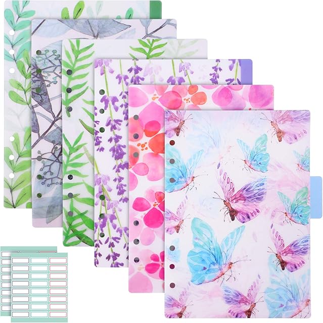 Discbound Tab Dividers, 2 Set 12Pcs A5 Binder Index Dividers, PVC Insertable Binder Index Page, Plastic Index Tab Binder Dividers for 6 Rings Notebooks Travel Diary Journal Planner (Floral Themes)