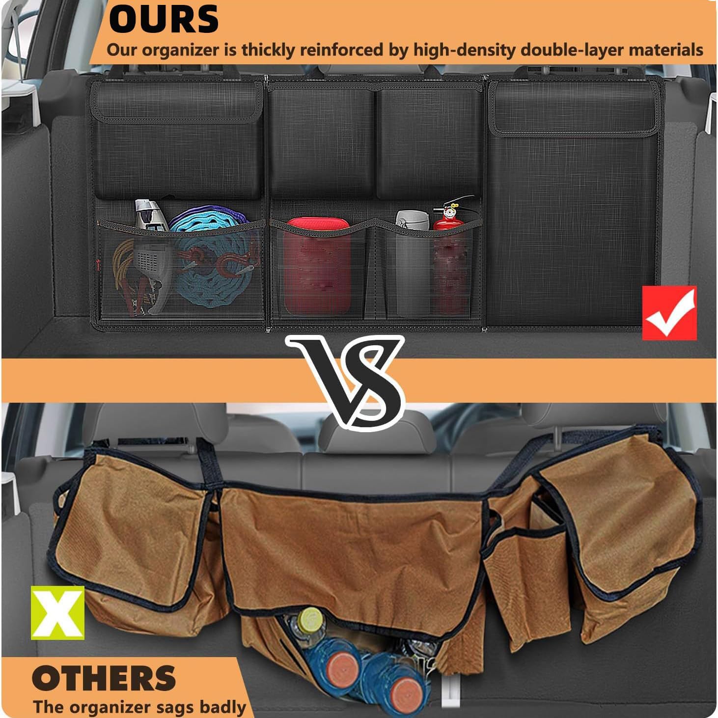 Auto Bagagliaio Organizer per Fiat Panda III City Cross 2017-2022, Tasca Portaoggetti Auto Borsa Portaoggetti Pieghevole Appendibile Impermeabile Scatola Accessori,A/Black
