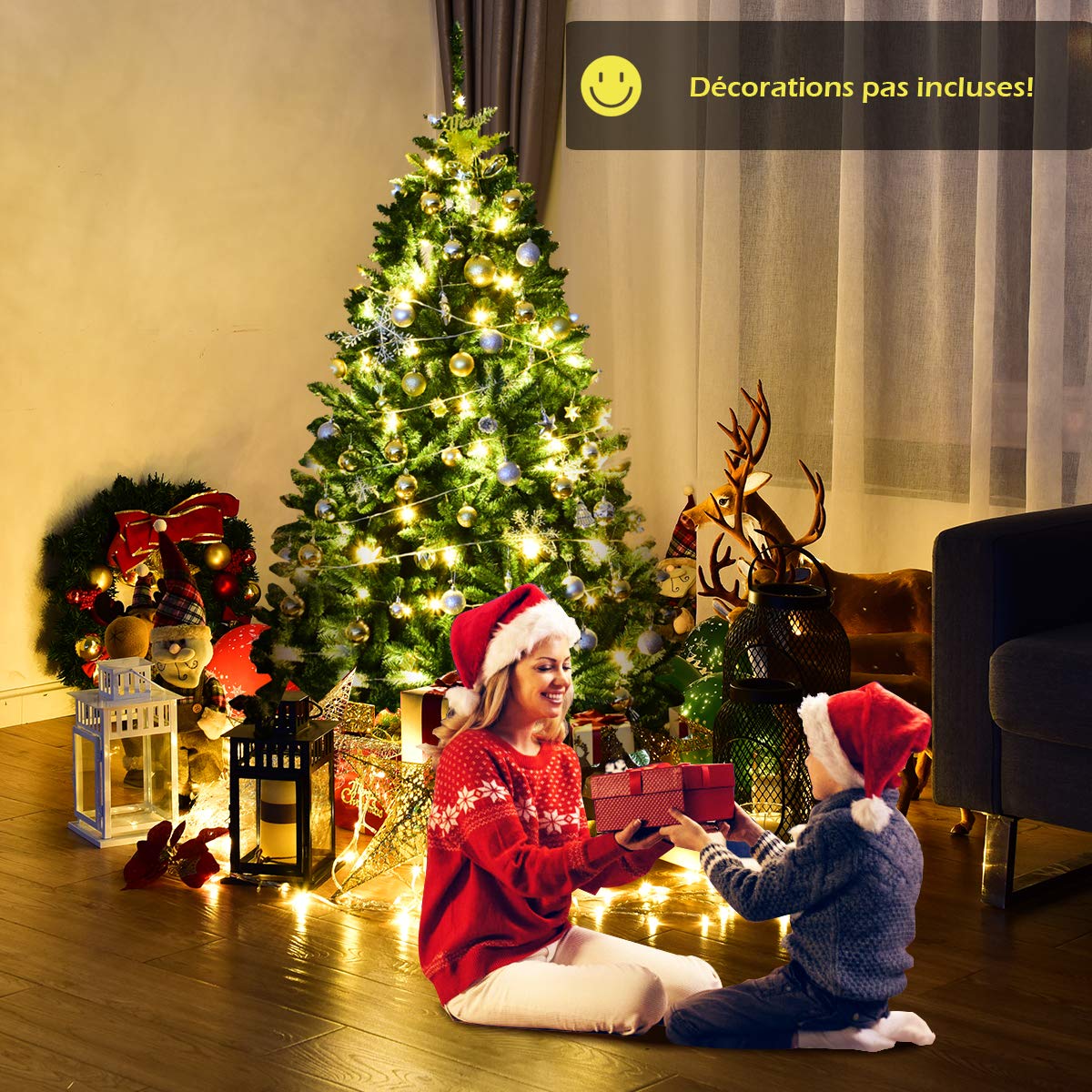 GIANTEX Sapin de Noël Artificiel 180 cm, Arbre de Noël Décoration Intérieur en PVC avec 1355 Branches, Support en Métal Pliable, Arbre Décoratif pour Maison, Bureau